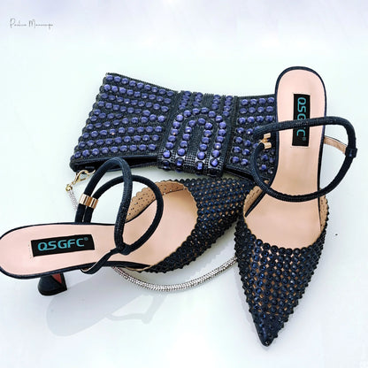 Navy Blue New Design Envelope Style Ladies Bag And High Heels Nigerian Fashion Ladies Shoulder Bags For Party Or Commuting
