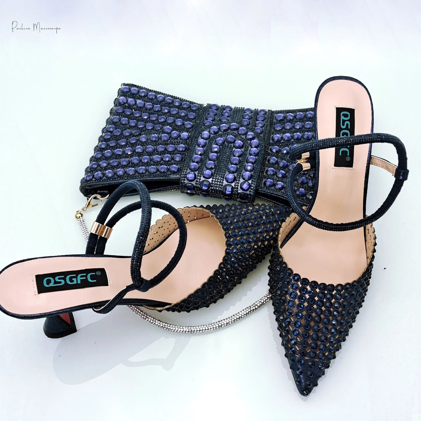 Navy Blue New Design Envelope Matching Shoulder Bag & High Heels Set Nigerian Fashion Ladies Party Daily Commute Shoes Bag