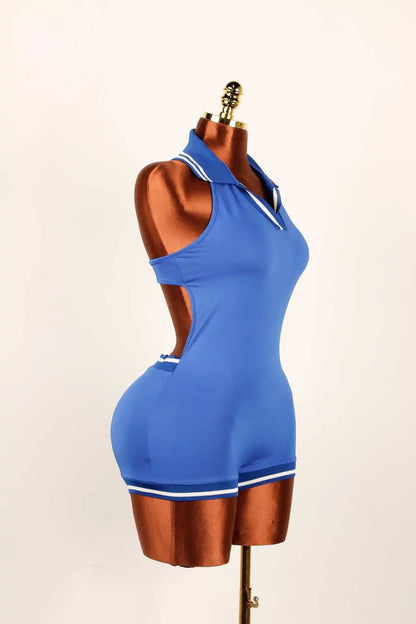 HLJ&GG Summer New Stripe Halter Lapel One Piece Rompers Women Sleeveless Backless Bodycon Jumpsuits Sexy Stretchy Overalls 2025