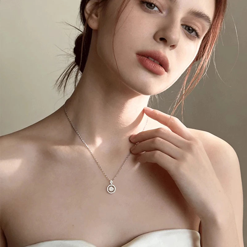 Certified Moissanite Round Pendant Necklace Real 925 Sterling Silver Sparkling Lab Diamond for Women Fine Jewelry