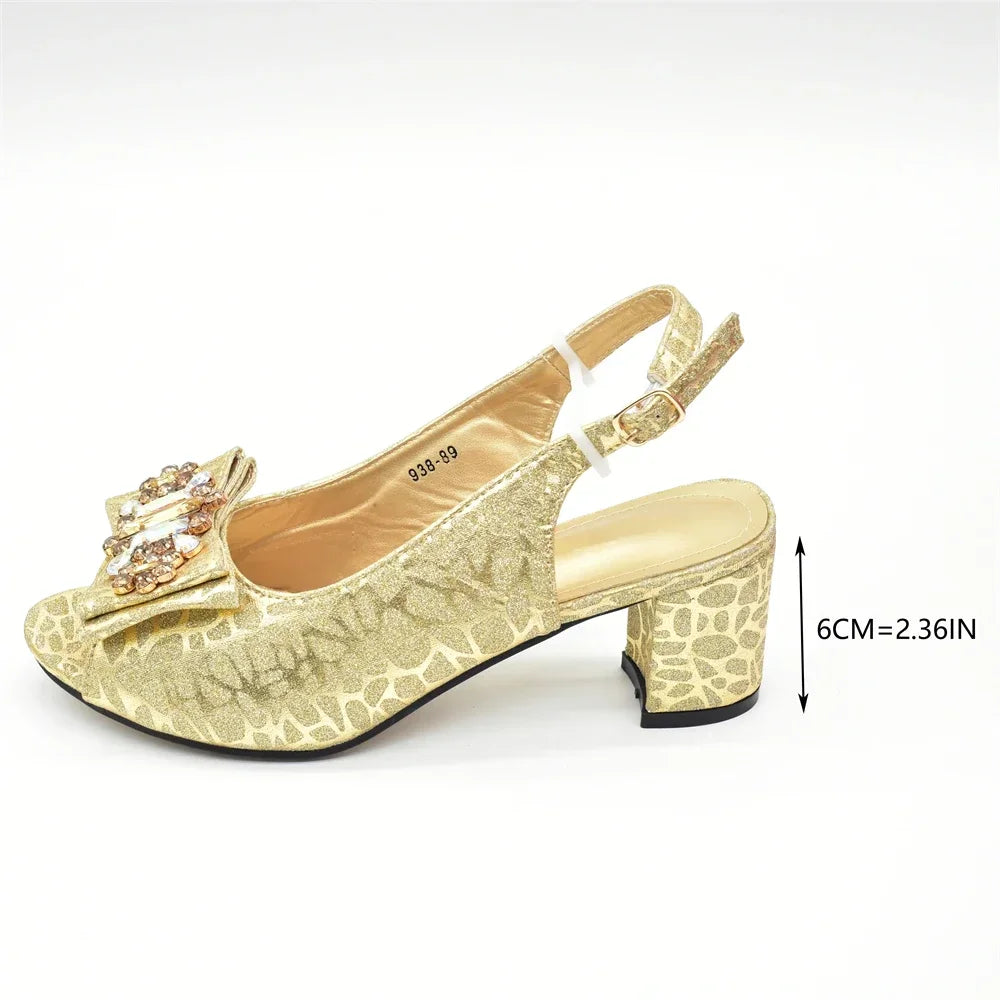 Nigerian Latest Shoes and Bags To Match Shoe and Bag Set for Party in Women Italian Rhinestones Elegant Peep Toe Sandals
