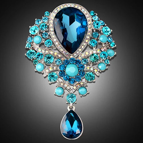 Hot Women Men  Brooch Wedding Bridal Bouquet Clear Crystal Rhinestone Teardrop Dangle Brooch Pin