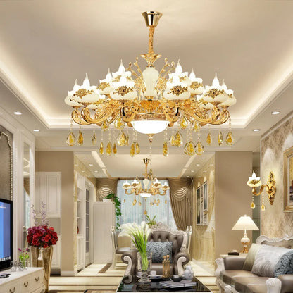 Nordic Luxury Gold Crystal LED Ceiling Chandelier LOFT Villa Lustre LED Pendant Lamp Living Room Hotel Hall Decor Hanging Lamps