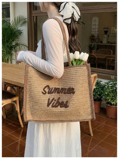 Large Capacity Women Tote Bag 2026 New Fashion Hand-made Straw Bag Female Shoulder Handbag Causal Commuter Bags for Ladies