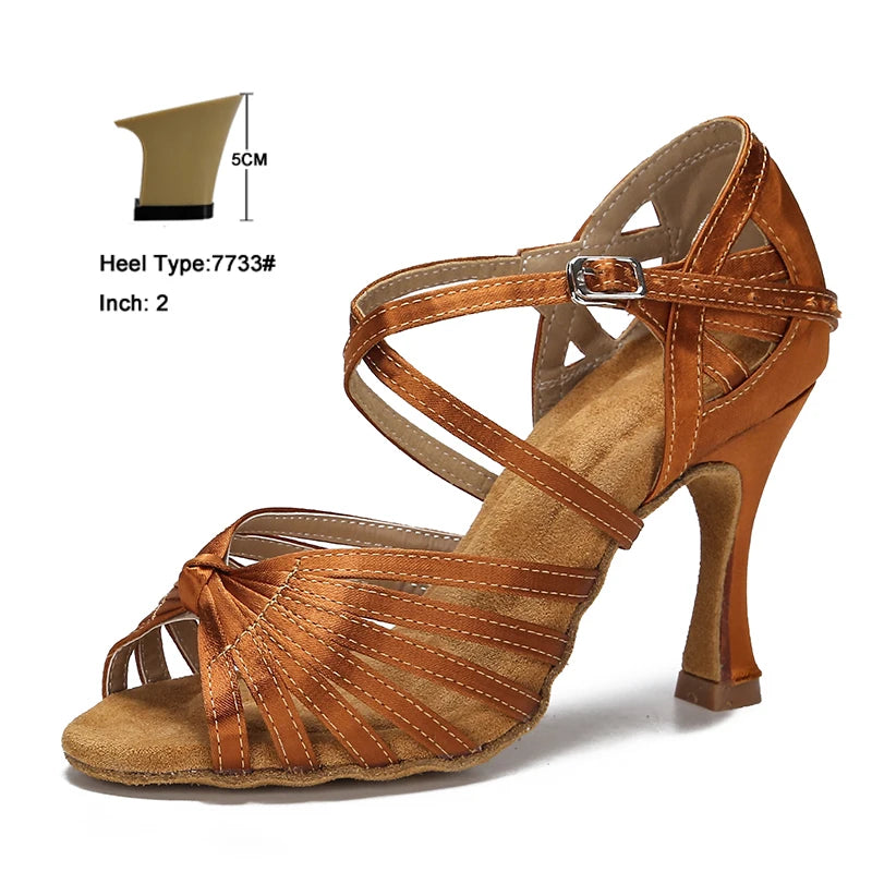 High Quality Silk Satin Women's Dance Shoes Latex Soft Soled Tango Latin Salsa Dance Shoes Professional Ballroom Party Shoes