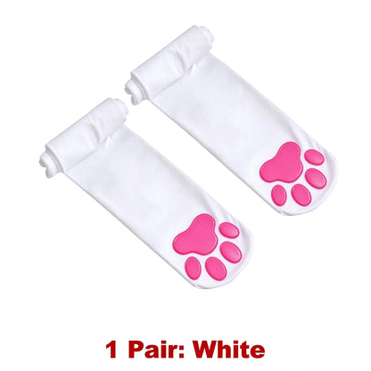 Kawaii 2D Cat Paw Pad Thigh High Socks Puffyed Pawpad Stockings Soft Cat Claw Socks for Women Cat Cosplay Over The Knee Stocking
