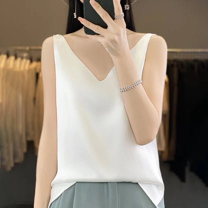 New Lce Silk Satin Camisole Women's Spring/Summer Solid Color Sleeveless Sexy Comfortable Silk Underwear Vest RW-D09