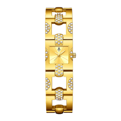 YaLaLuSi Ladies’ Openwork Niche Square Diamond-Set Bracelet Quartz Watch with Geometric Steel Strap – Affordable Luxury
