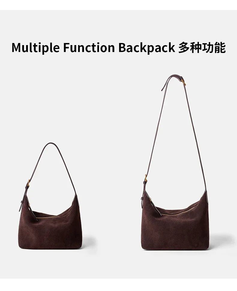 Winter Women's Natural Suede Leather Crossbody Bag Female Casual Versatile Shoulder Handbag Ladies Classic Cowhide Underarm Bags