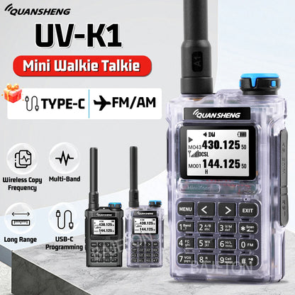 QUANSHENG UV-K1 Walkie Talkie  Air Band FM/AM Wireless Copy Frequency Type-C Charging NOAA Multi-Band For UVK5 K6 Two Way Radio