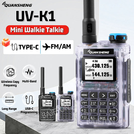 QUANSHENG UV-K1 Walkie Talkie  Air Band FM/AM Wireless Copy Frequency Type-C Charging NOAA Multi-Band For UVK5 K6 Two Way Radio