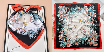 Luxury Floral Print Silk Square Scarf Women Soft Satin Kerchief Hairband Neckerchief Head Hijab Lady Headband Foulard Bag Ribbon