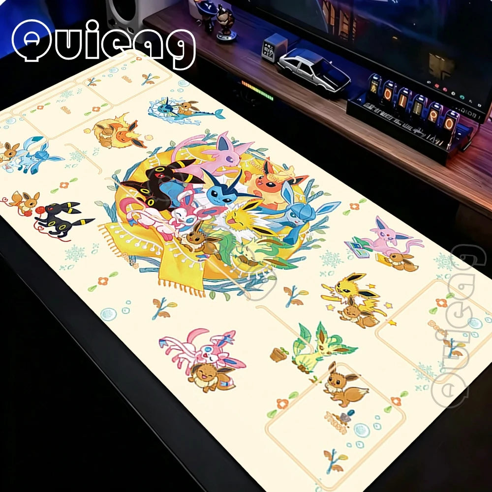 XXL Japan Anime Gamer Mouse Pad E-eevee Cabinet Kawaii Tablepad Pokemon Keyboard Rug Laptop PC Gaming Rubber Extended DeskMats