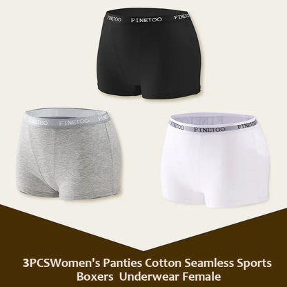 3Pcs Women's Cotton Boxers Panties Seamless Sports Underwear Female Solid Color Briefs Lingerie Intimate Underpant Finetoo S-XXL