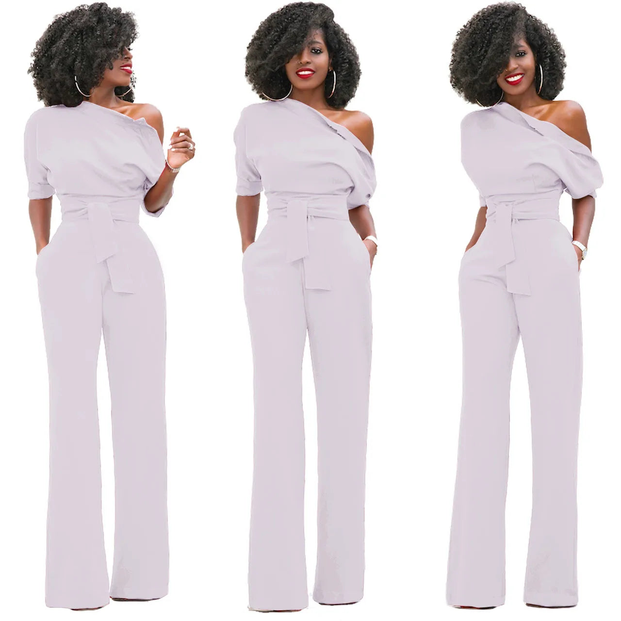 2024 Summer New Fashion Women's Jumpsuit Solid Color Slanted Shoulder Elegant Temperament Sleeveless Long Wide Leg Jumpsuit