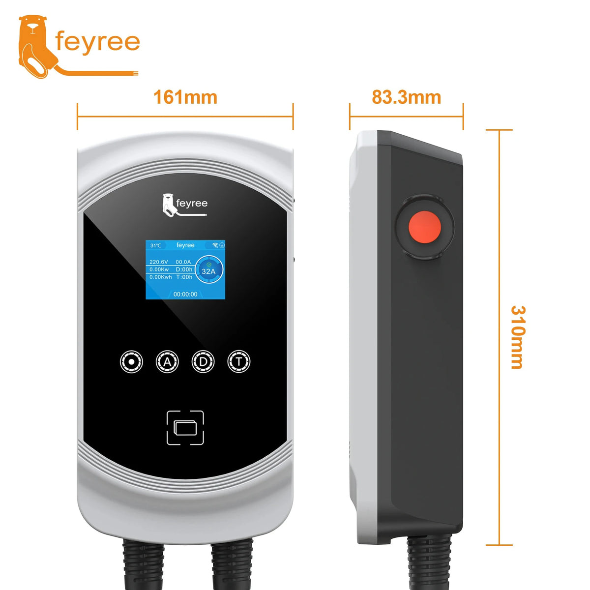 Feyree EV Charger Type2 Cable 32A 7.6kW Dynamic Load Balancing EVSE Wallbox APP Function 11kW 22kW Charging Station Electric Car