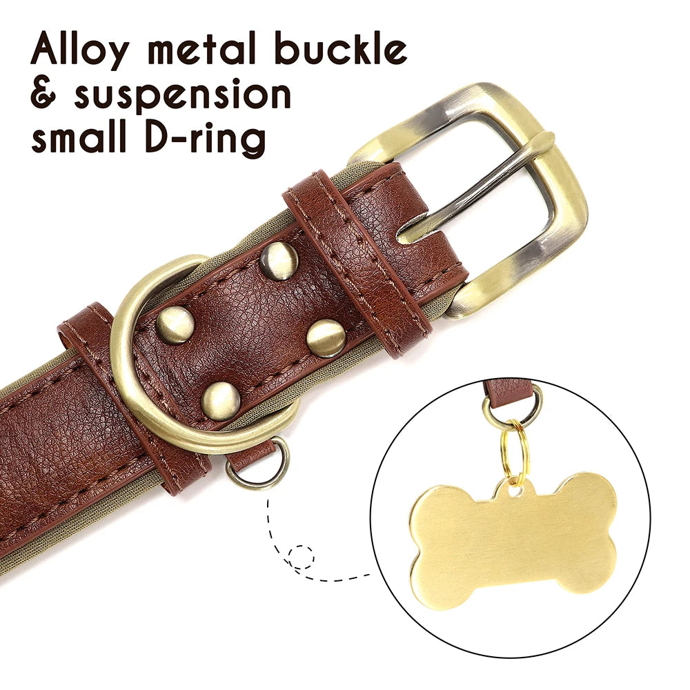 Personalized Dog Collar Leash PU Leather Dogs Collars Pet Rope Engraved Pet ID Name Necklace for Small Large Dogs Soft Padded