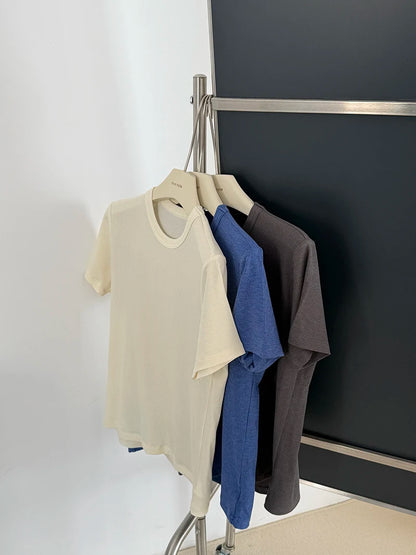 RZIV Summer women's casual solid color round neck short sleeved T-shirt