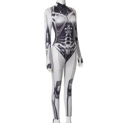 Fashion Mechanical Style Print Jumpsuits For Women One-Piece Semi-High Neckline With Long Sleeves Jumpsuit Women Y2k Jumpsuit