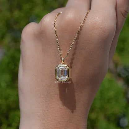OXTAO Emerald Cut Minimalist Solitaire Pendant Necklace for Women 4CT Moissanite Charm Necklace Wedding Jewelry 14K Gold Filled