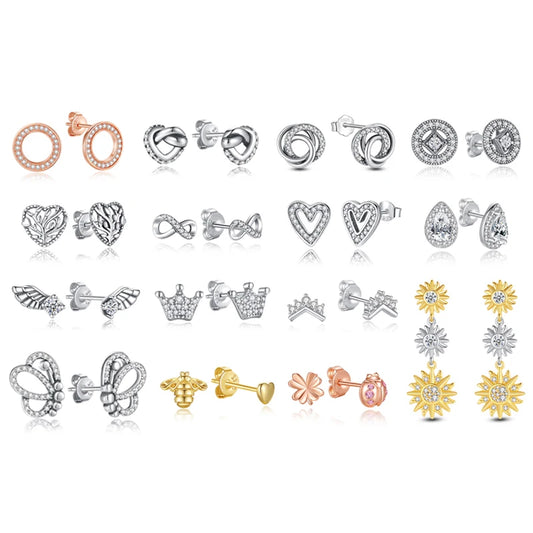 Original 925 Sterling Silver Earrings Infinity Love Heart Piercing Crystals Stud Earings For Women Birthday Gift Luxury Jewelry