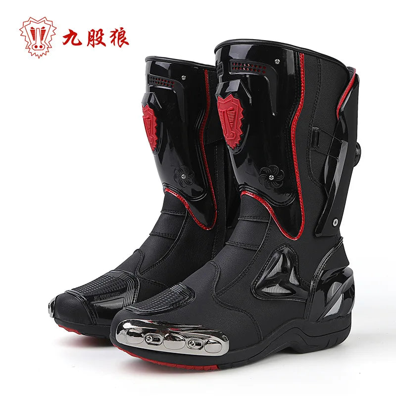 JG-Wolf Leather Motocross Boots Men Anti-slip Off Road Motorcycle Boots Adventure Touring MX MTB Dirt Bike Boots