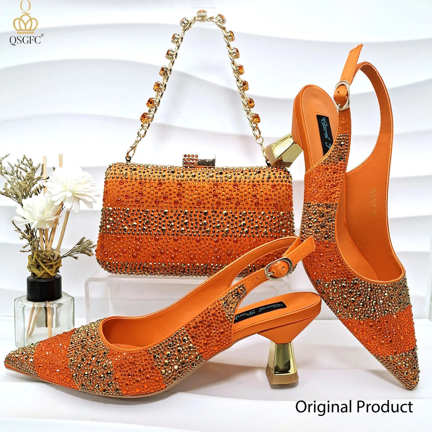 2026 Nigerian Women Heel Ladies Italian Luxury Design Green Shoes And Bag Set Decorated with Rhinestone Handbag Wedding Party