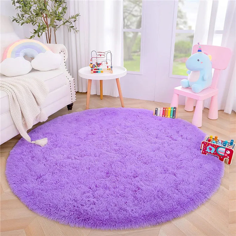 Round Fluffy Soft Area Rugs for Kids Room Princess Castle Plush Shaggy Carpet Cute Circle Nursery Rug Home Decor Circular Carpet
