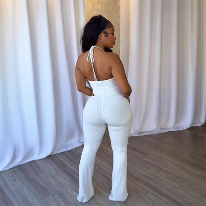 Doyerl Halter V-neck Backless One Piece Jumpsuit Women Sexy Hollow Out Sleeveless Night Club Outfits Birthday Rompers Overalls