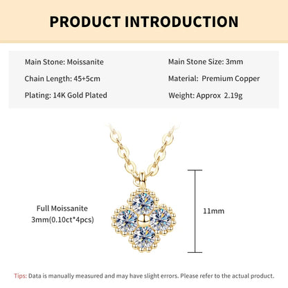 Rrjzz Lucky Clover D-Color Round Moissanite Necklace for Women Four-Leaf Flower Lab Imitation Diamond Pendant Necklace Jewelry