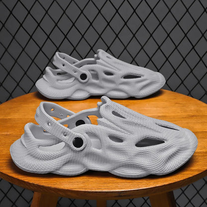 Shevalues Summer New Hollow Sandals For Men Outdoor Fashion Hole Clogs Slippers Men Non-slip Garden Shoes Soft Sole Beach Slides