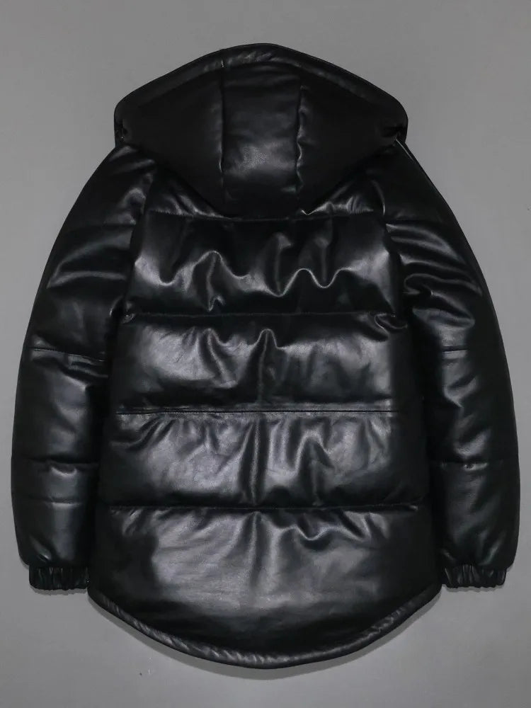 Women Winter Thick Warm Natural Sheepskin Down Jacket Casual Hooded Windproof Overcoat Loose Fit Genuine Leather Jacket Coats