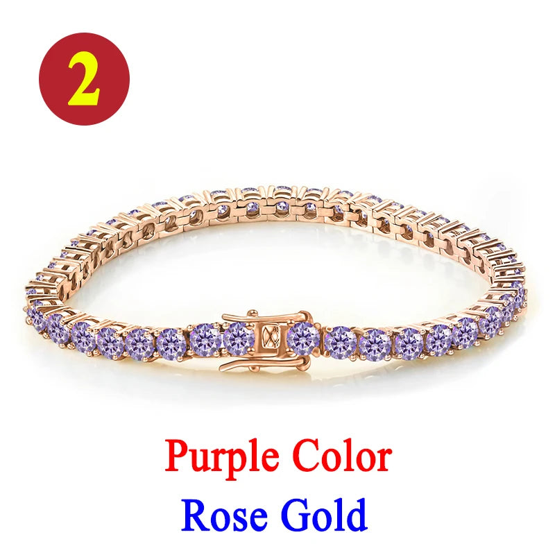 Colorful 3mm Luxury  Certified Moissanite Tennis Chain For Women 925 Sterling Silver Man Moissanite Bracelet Chain Hip hop