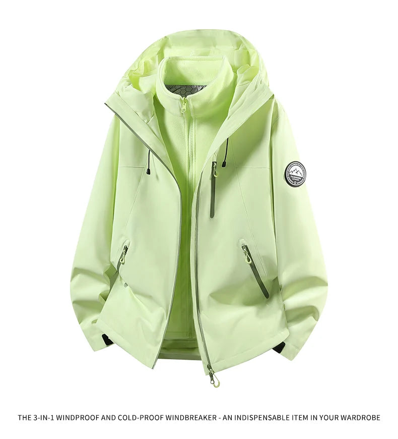 CHRLCK Men Women Hiking 3IN1 Jackets Waterproof Fleece Windproof Windbreaker Camping Climbing Trekking Outdoor Jacket Autumn