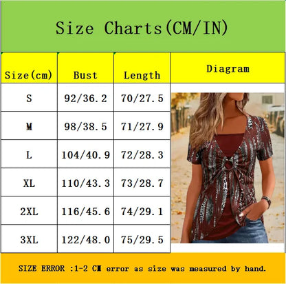 Elegant Square Neck Women's Short Sleeve T-Shirt - Ethnic Leopard Print False Two-Piece Top | Fashionable Streetwear for