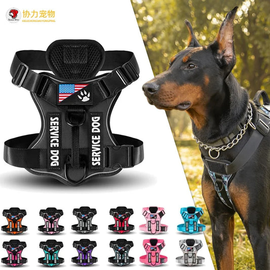 Service Dog Harness, No Pull Reflective Adjustable Pet Vest, Handle & Patches, Breathable Mesh, Easy On-Off for Small Large Dogs