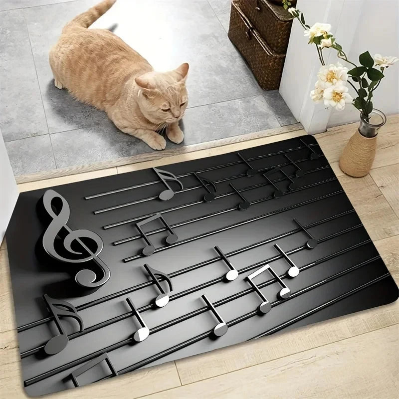 3D Music Notes Rug Lightweight Non-Slip Washable Mat for Music Studio Living Room Bedroom Soundwave Home Decoration