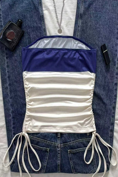 Women's casual retro drawstring front cut vest, suitable for Y2K and guitar prints in spring and summer