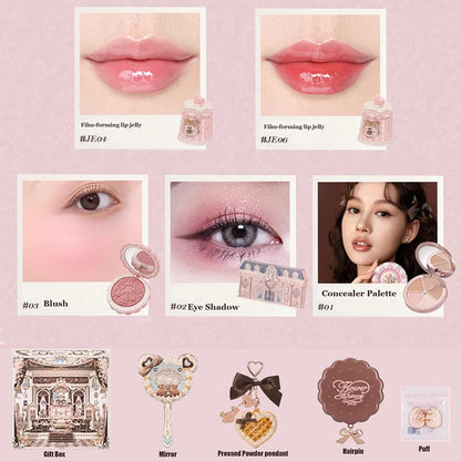 Flowerknows THE SWEETIE BEAR COLLECTION Makeup Gift Set All In Concealer Palette Blush Setting Powder Lip Jelly Gift Box Mirror
