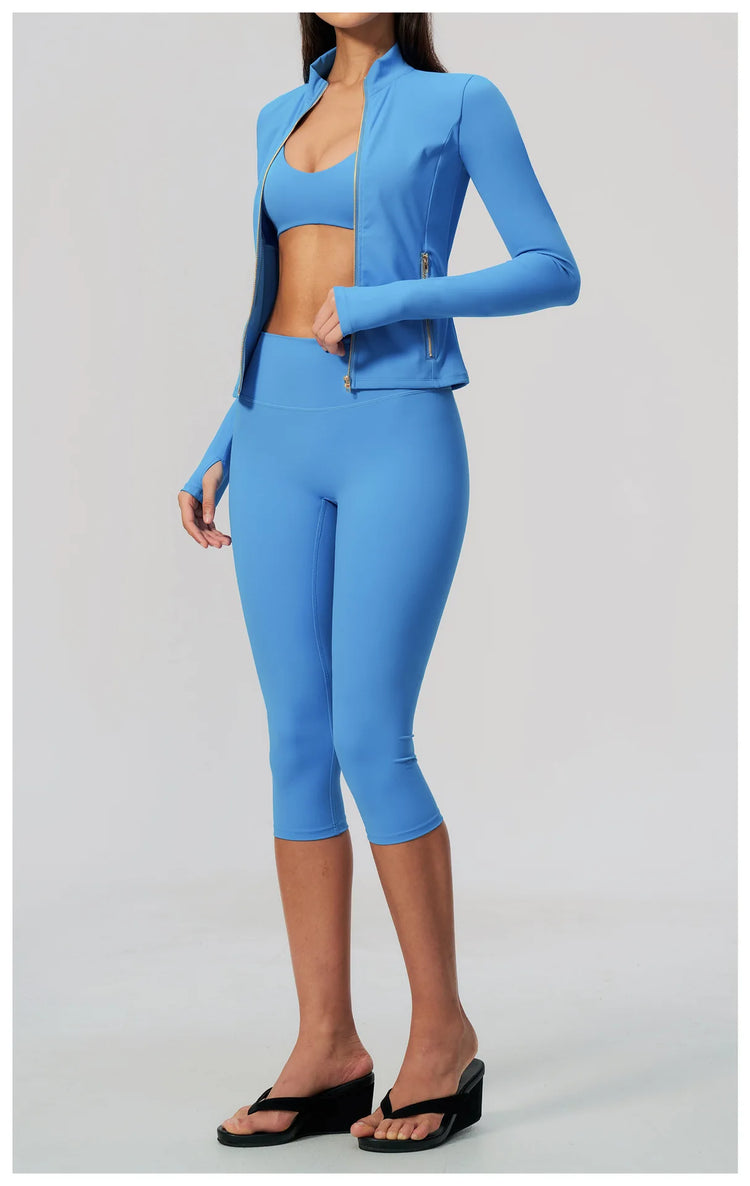 Yoga Set 3PCS Women's Tracksuit Workout Outfit Zipper Fitness Long Sleeved Sports Set Gym Clothes Female Sports Bra Yoga Outfits