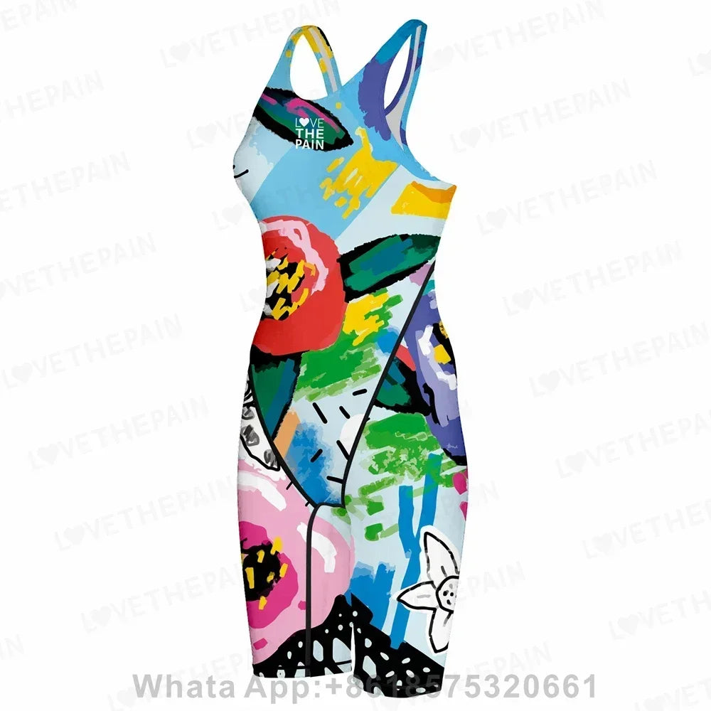 Women Open Back Kneeskin Tech Suit Swimsuit Competition Training Neck to Knee Swimsuit One-piece Jumpsuit Professional Swimsuit