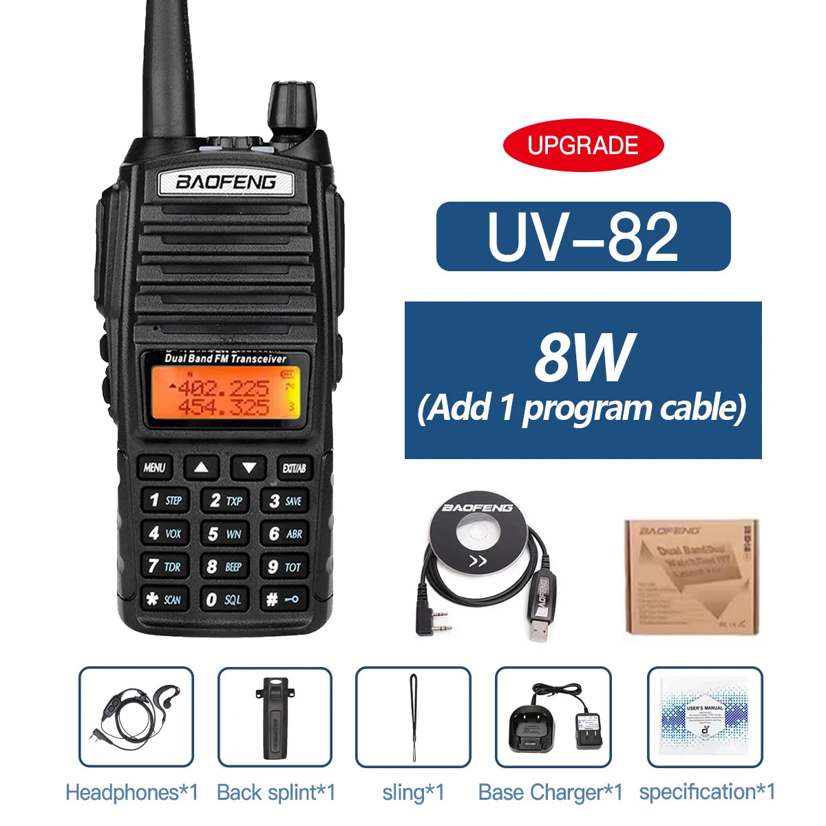 5W/8W High Power Baofeng UV-82 Unieke Dual PTT Walkie Talkie Uv82 Dual Band Vhf/Uhf FM 10Km Long Rang Two Way Ham CB Radio