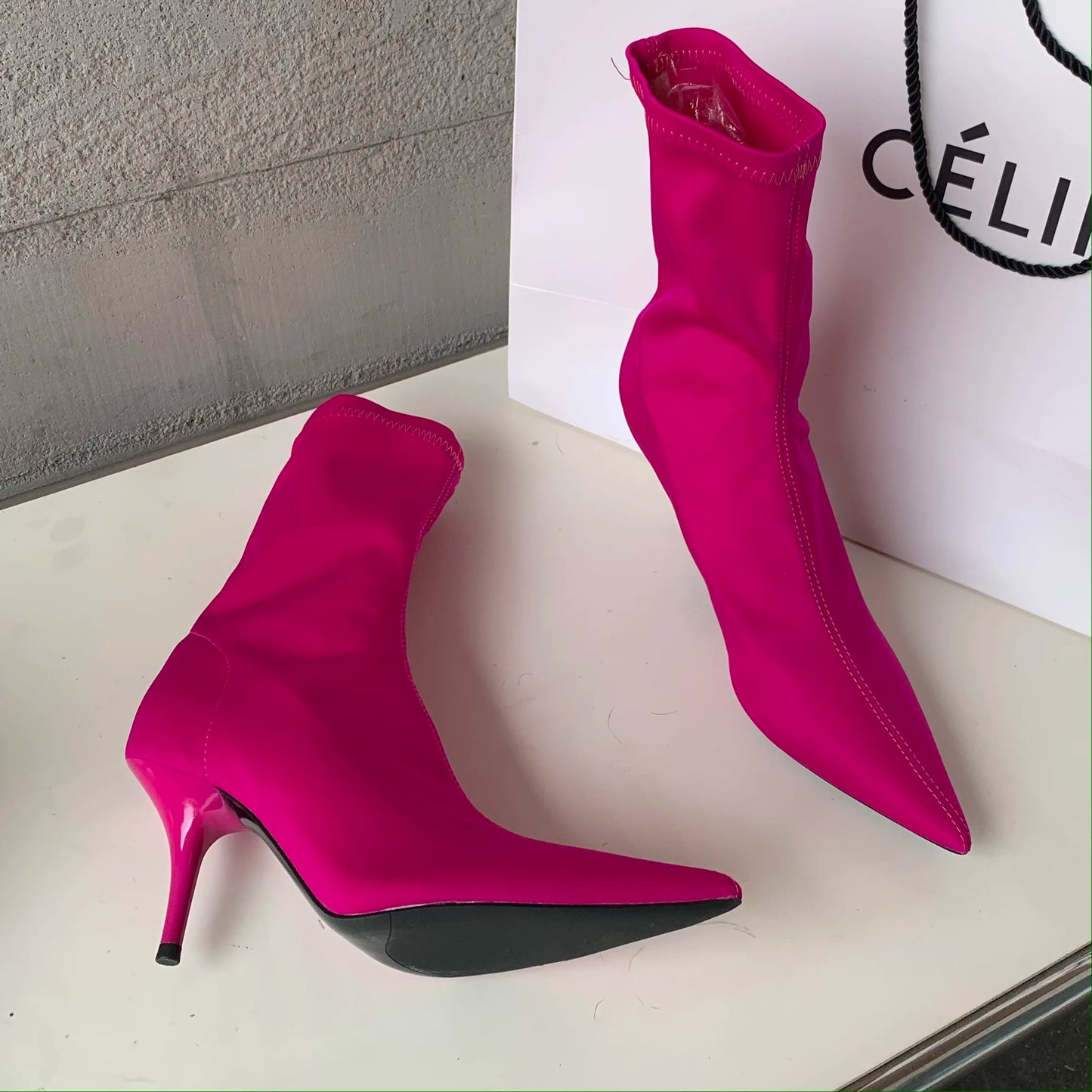 2026 New Spring Autumn Stretch Fabric Women Ankle Boots Sexy Pointed Toe High Heels Fashion Female Socks Pumps Shoes