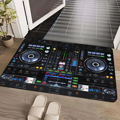 DJ Equipment Pattern 2D Flat Print Doormat Non-Slip Music Theme Area Rug Machine Washable Floor Mat for Studio Bedroom Decor