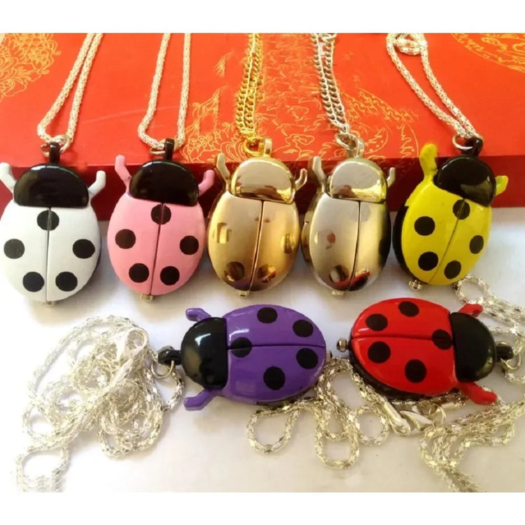 Fashion Small Golden Beetle Pocket Watchs, Cute New Adult Children Ladybug Watch,with Chain Lightweight Necklace Pendant Clock