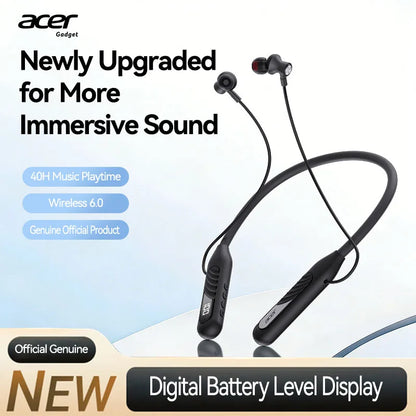Acer OHR635 Neckband Bluetooth Headphones 40H Playtime Digital Display Wireless 6.0 Earphones with Mic