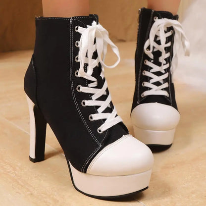 Luxury Designer Women Boots Fashion High-top Canvas Shoes Side Zip High-heel Ankle Boots Casual Platform High-heeled Boots Botas