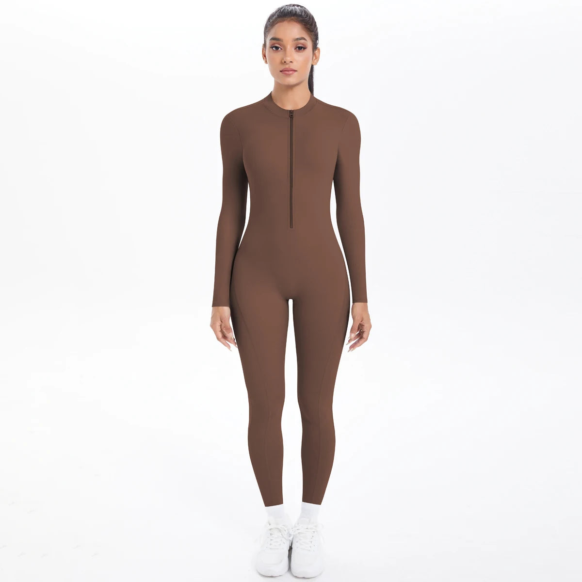 Solid Color Bodysuits for Woman's Backless Long Sleeved Zipper Yoga Jumpsuits High Dtrength Workout Sports Fitness Clothing Set