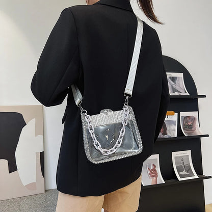 2026 NEW Transparent Shoulder Bag New Chain Handbag Fashionable Diamond Inlaid Jelly Bag PVC Women Crossbody Bag