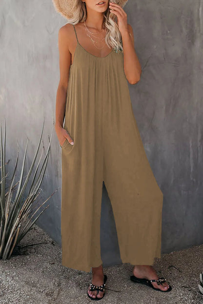 Strap jumpsuit for women's summer new cross-border solid color inserted bag casual jumpsuit
